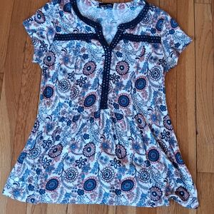RXB Floral Blouse - Blue and White